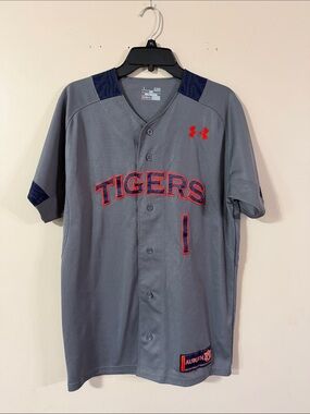 Under Armour Gray and Navy Tigers Baseball Jersey with Orange Accents